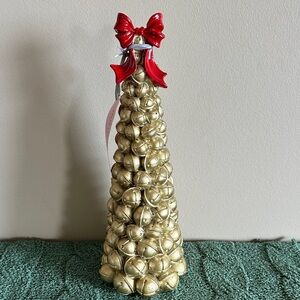 Bella Lux Holiday Christmas Tree 🎄 Gold Tone Bells Red Bow NEW!